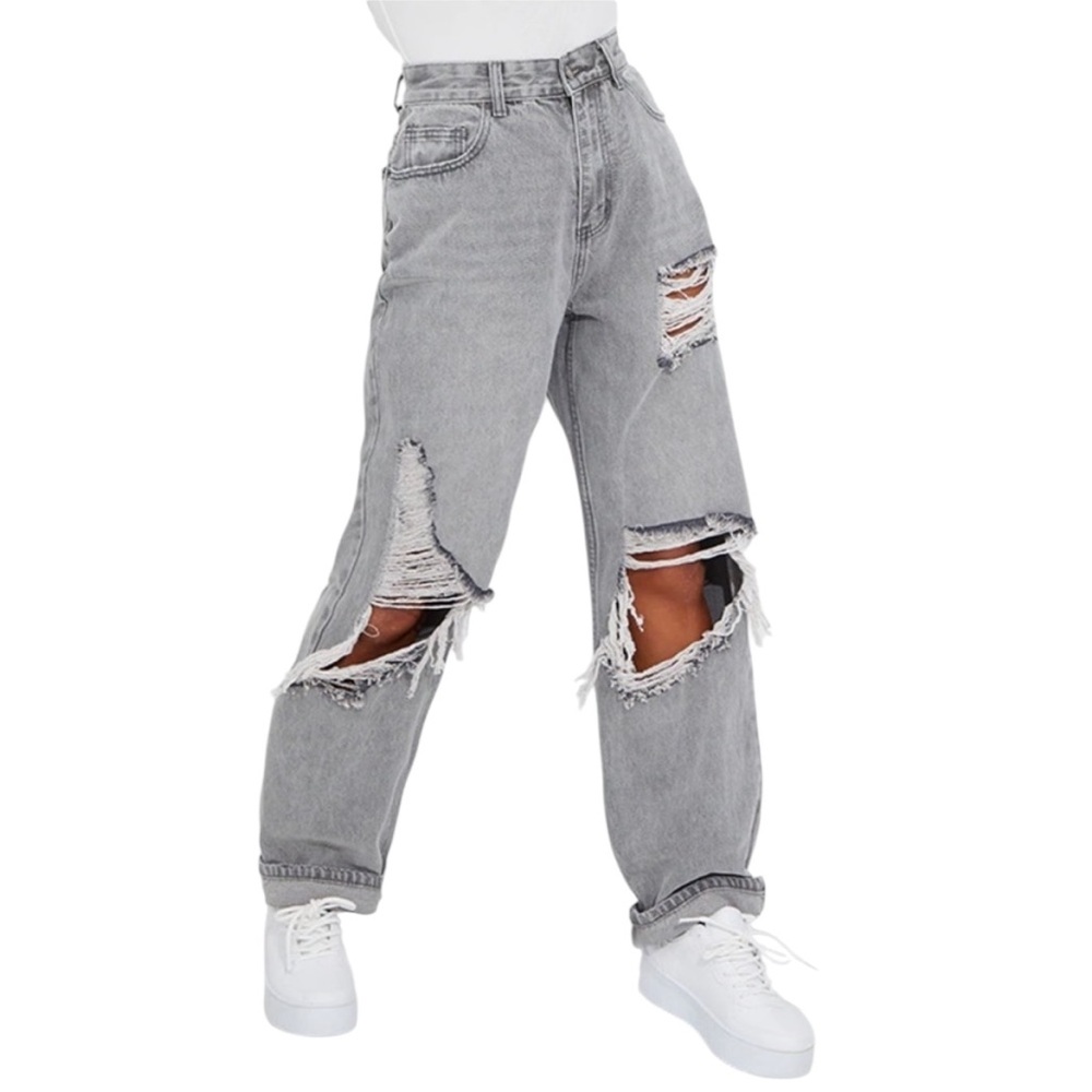 PrettyLittleThing Gray Distressed Ultra High Rise Jeans 4